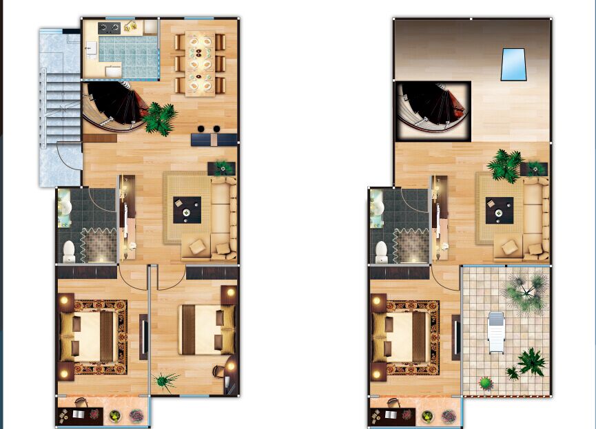 建筑方案户型设计彩图(彩平)合集，PSD分层素材打包