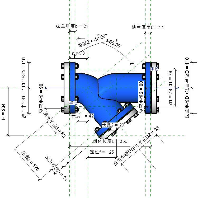 Y型过滤器-法兰式/自适应,BIM参数化Revit族 Y型过滤器-法兰式/自适应,BIM参数化Revit族