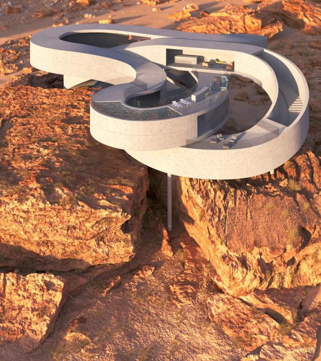 BIM建筑|悬空于戈壁景不雅之上的蜿蜒纠缠的混凝土体量 BIM建筑|悬空于戈壁景不雅之上的蜿蜒纠缠的混凝土体量