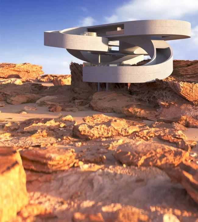 BIM建筑|悬空于戈壁景不雅之上的蜿蜒纠缠的混凝土体量 BIM建筑|悬空于戈壁景不雅之上的蜿蜒纠缠的混凝土体量