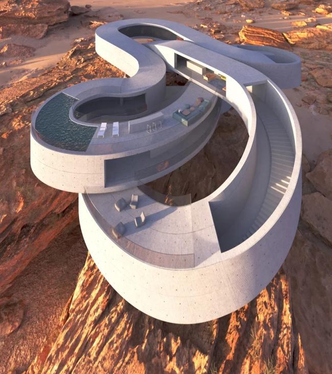 BIM建筑|悬空于戈壁景不雅之上的蜿蜒纠缠的混凝土体量 BIM建筑|悬空于戈壁景不雅之上的蜿蜒纠缠的混凝土体量