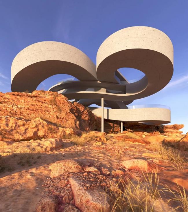 BIM建筑|悬空于戈壁景不雅之上的蜿蜒纠缠的混凝土体量 BIM建筑|悬空于戈壁景不雅之上的蜿蜒纠缠的混凝土体量