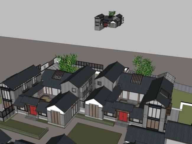 Sketchup别墅模型|叠拼别墅,中式风格 Sketchup别墅模型|叠拼别墅,中式风格