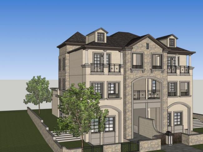 Sketchup别墅模型|双拼别墅,现代风格 Sketchup别墅模型|双拼别墅,现代风格