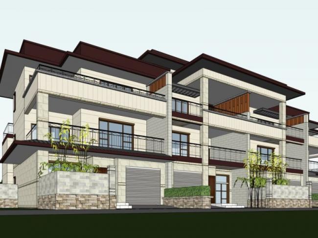 Sketchup别墅模型|联排别墅,现代风格 Sketchup别墅模型|联排别墅,现代风格