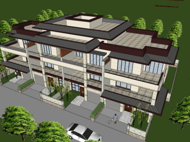 Sketchup别墅模型|联排别墅,现代风格 Sketchup别墅模型|联排别墅,现代风格