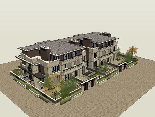 Sketchup别墅模型|联排别墅,现代风格 Sketchup别墅模型|联排别墅,现代风格