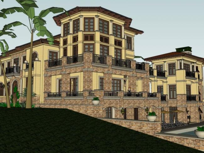 Sketchup别墅模型|独栋别墅,西班牙风格 Sketchup别墅模型|独栋别墅,西班牙风格