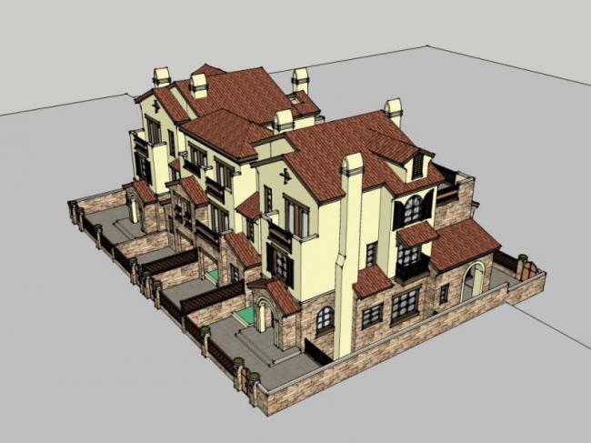Sketchup别墅模型|联排别墅,古典风格 Sketchup别墅模型|联排别墅,古典风格