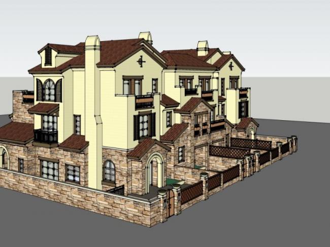 Sketchup别墅模型|联排别墅,古典风格 Sketchup别墅模型|联排别墅,古典风格
