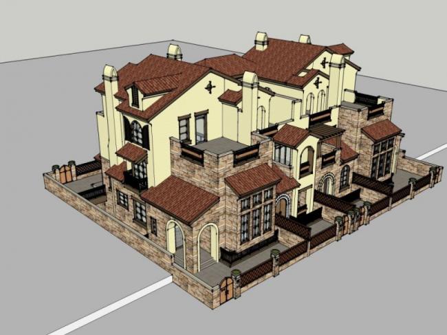 Sketchup别墅模型|联排别墅,古典风格 Sketchup别墅模型|联排别墅,古典风格