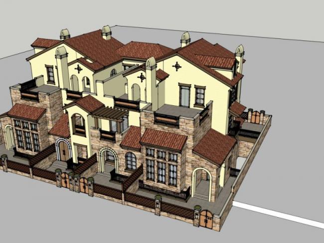 Sketchup别墅模型|联排别墅,古典风格 Sketchup别墅模型|联排别墅,古典风格