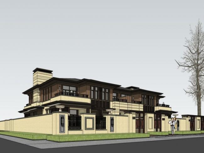 Sketchup别墅模型|双拼别墅,现代风格 Sketchup别墅模型|双拼别墅,现代风格