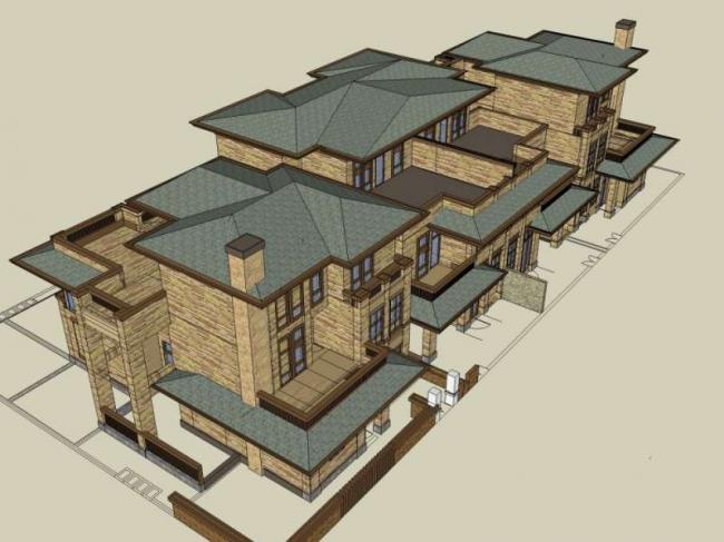 Sketchup别墅模型|联排别墅,古典风格 Sketchup别墅模型|联排别墅,古典风格