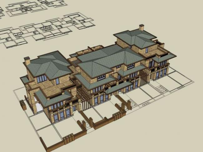 Sketchup别墅模型|双拼别墅,古典风格 Sketchup别墅模型|双拼别墅,古典风格