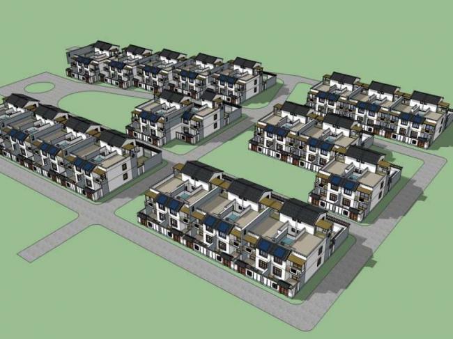 Sketchup别墅模型|别墅群,中式风格 Sketchup别墅模型|别墅群,中式风格