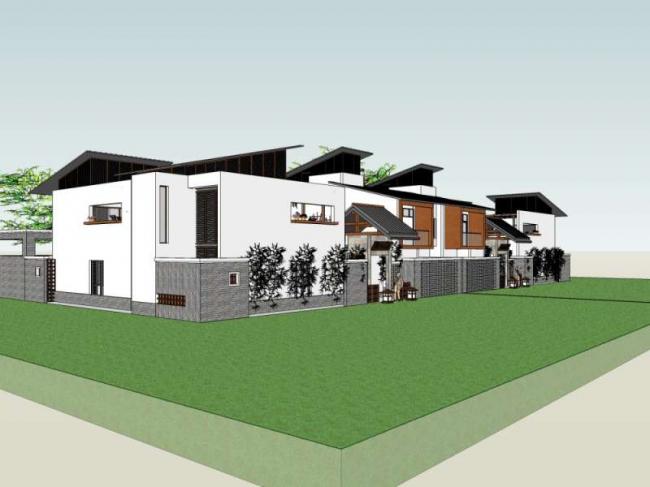 Sketchup别墅模型|双拼别墅,中式风格 Sketchup别墅模型|双拼别墅,中式风格