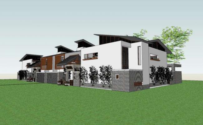 Sketchup别墅模型|双拼别墅,中式风格 Sketchup别墅模型|双拼别墅,中式风格