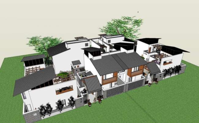 Sketchup别墅模型|双拼别墅,中式风格 Sketchup别墅模型|双拼别墅,中式风格