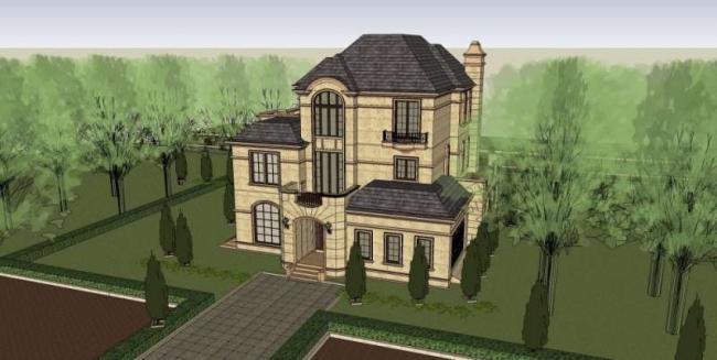 Sketchup别墅模型|独栋别墅,法式古典风格 Sketchup别墅模型|独栋别墅,法式古典风格