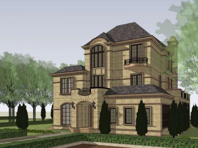 Sketchup别墅模型|独栋别墅,法式古典风格 Sketchup别墅模型|独栋别墅,法式古典风格