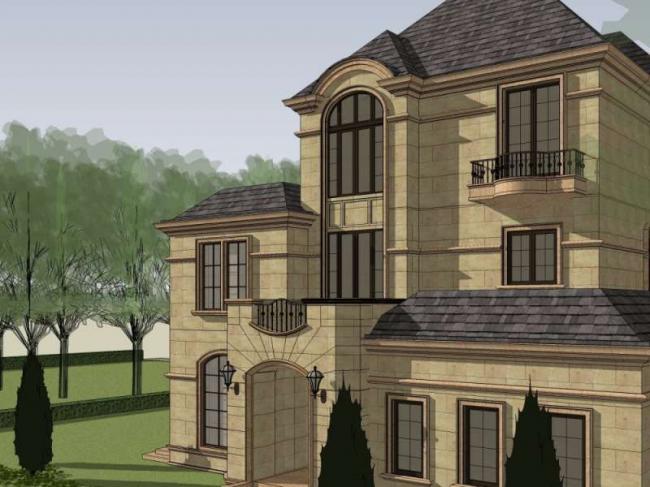 Sketchup别墅模型|独栋别墅,法式古典风格 Sketchup别墅模型|独栋别墅,法式古典风格