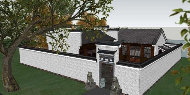 Sketchup别墅模型|住宅别墅院落,中式风格 Sketchup别墅模型|住宅别墅院落,中式风格