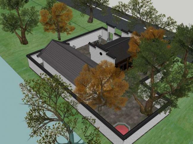 Sketchup别墅模型|住宅别墅院落,中式风格 Sketchup别墅模型|住宅别墅院落,中式风格