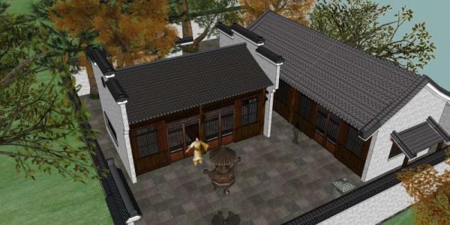 Sketchup别墅模型|住宅别墅院落,中式风格 Sketchup别墅模型|住宅别墅院落,中式风格
