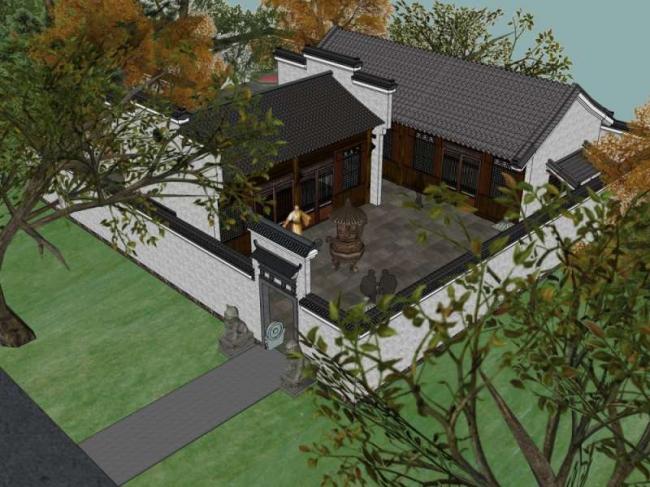 Sketchup别墅模型|住宅别墅院落,中式风格 Sketchup别墅模型|住宅别墅院落,中式风格