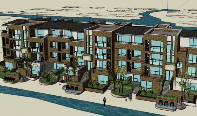 Sketchup别墅模型|联排别墅,现代风格 Sketchup别墅模型|联排别墅,现代风格