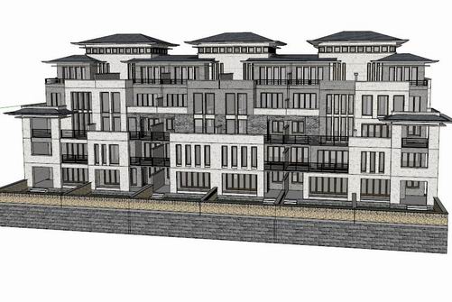 Sketchup别墅模型|叠拼双拼别墅,古典风格 Sketchup别墅模型|叠拼双拼别墅,古典风格