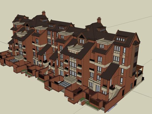 Sketchup别墅模型|联排别墅,古典风格 Sketchup别墅模型|联排别墅,古典风格