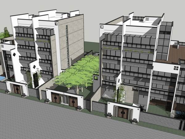 Sketchup别墅模型|叠拼别墅,现代风格 Sketchup别墅模型|叠拼别墅,现代风格