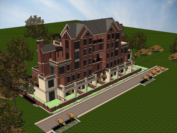 Sketchup别墅模型|联排别墅,英式古典风格 Sketchup别墅模型|联排别墅,英式古典风格