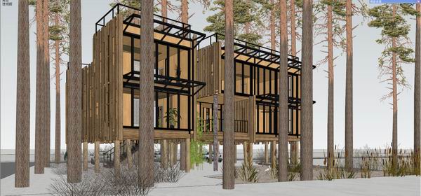 Sketchup别墅模型|独栋林中别墅,现代风格 Sketchup别墅模型|独栋林中别墅,现代风格