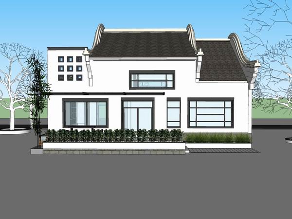 Sketchup别墅模型|独栋别墅,现代中式风格 Sketchup别墅模型|独栋别墅,现代中式风格