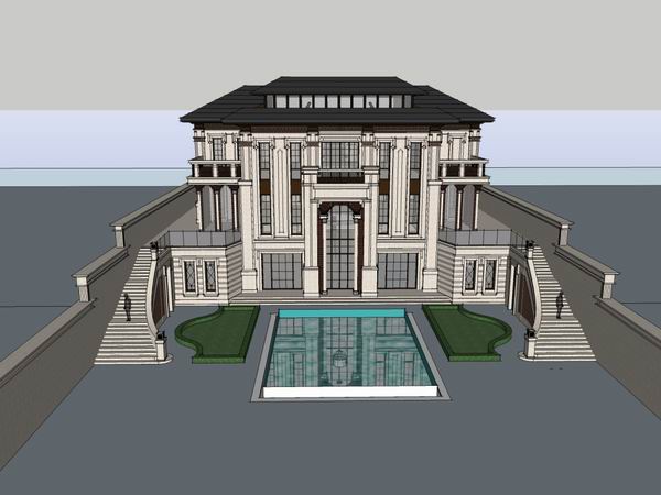 Sketchup别墅模型|独栋私人别墅,古典风格 Sketchup别墅模型|独栋私人别墅,古典风格