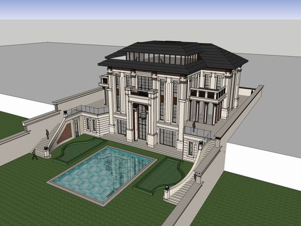 Sketchup别墅模型|独栋私人别墅,古典风格 Sketchup别墅模型|独栋私人别墅,古典风格