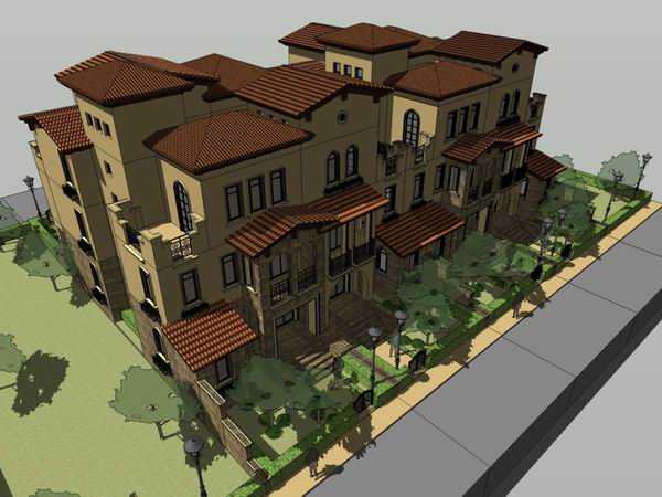 Sketchup别墅模型|联排别墅,古典风格 Sketchup别墅模型|联排别墅,古典风格