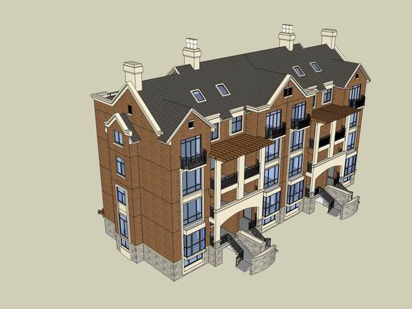 Sketchup别墅模型|联排别墅,古典风格 Sketchup别墅模型|联排别墅,古典风格