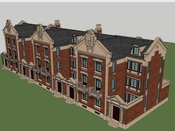 Sketchup别墅模型|联排别墅,古典风格 Sketchup别墅模型|联排别墅,古典风格