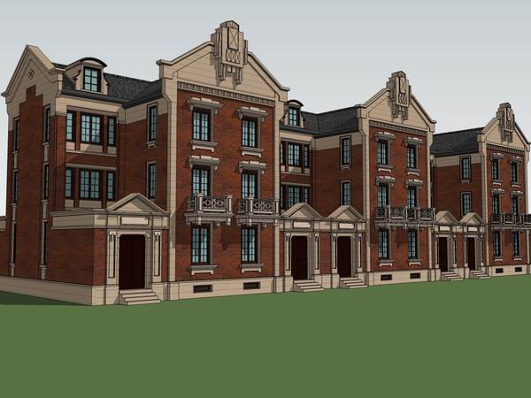 Sketchup别墅模型|联排别墅,古典风格 Sketchup别墅模型|联排别墅,古典风格