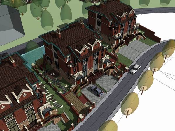 Sketchup别墅模型|双拼别墅,欧式古典风格 Sketchup别墅模型|双拼别墅,欧式古典风格