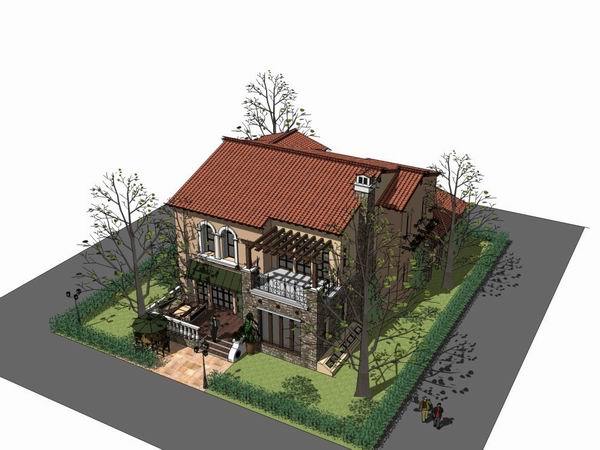 Sketchup别墅模型|独栋别墅,古典风格 Sketchup别墅模型|独栋别墅,古典风格