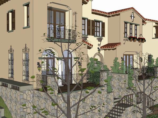 Sketchup别墅模型|联排别墅,古典风格 Sketchup别墅模型|联排别墅,古典风格