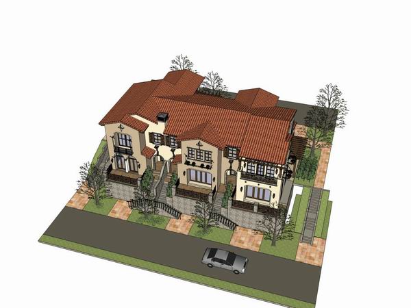 Sketchup别墅模型|联排别墅,古典风格 Sketchup别墅模型|联排别墅,古典风格