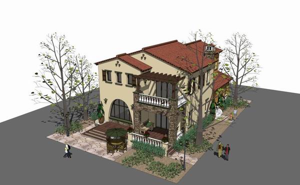 Sketchup别墅模型|联排别墅,古典风格 Sketchup别墅模型|联排别墅,古典风格