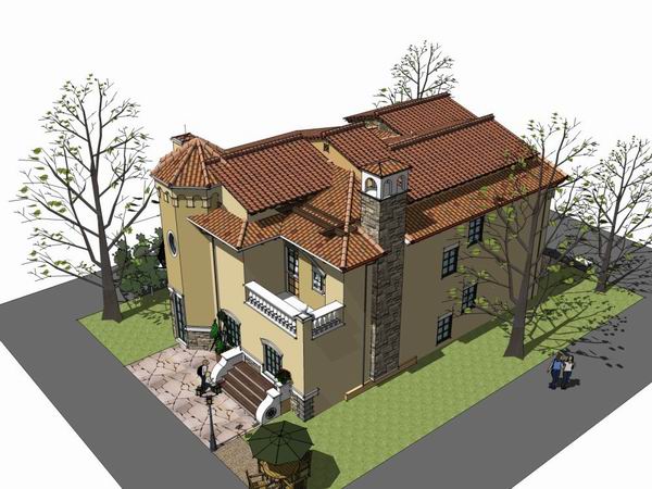 Sketchup别墅模型|联排别墅,古典风格 Sketchup别墅模型|联排别墅,古典风格