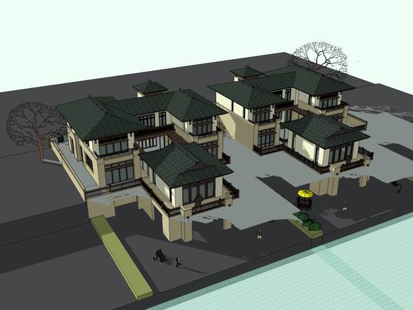 Sketchup别墅模型|双拼别墅,古典风格 Sketchup别墅模型|双拼别墅,古典风格